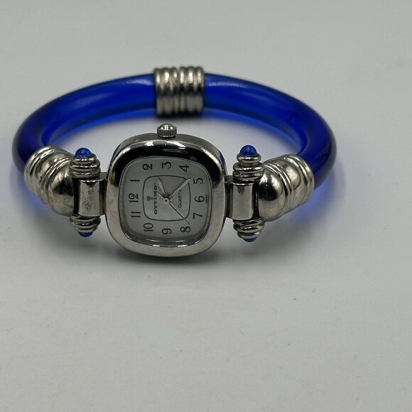 Ottimo Watch Women Silver Tonel Blue Transluscent Cuff Band New Battery - Picture 7 of 13